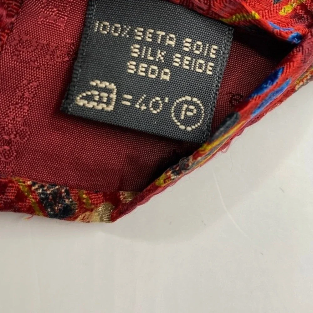 Ermenegildo Zegna 100% Silk Tie‎ Mens Necktie Red Blue Geometric Abstract Italy